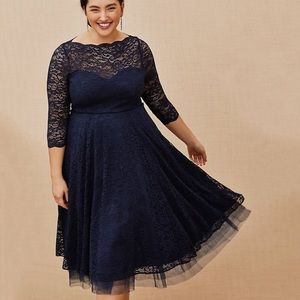 Torrid Navy Lace Sweetheart Neck Tulle Quarter Sleeve Midi Dress Size 20